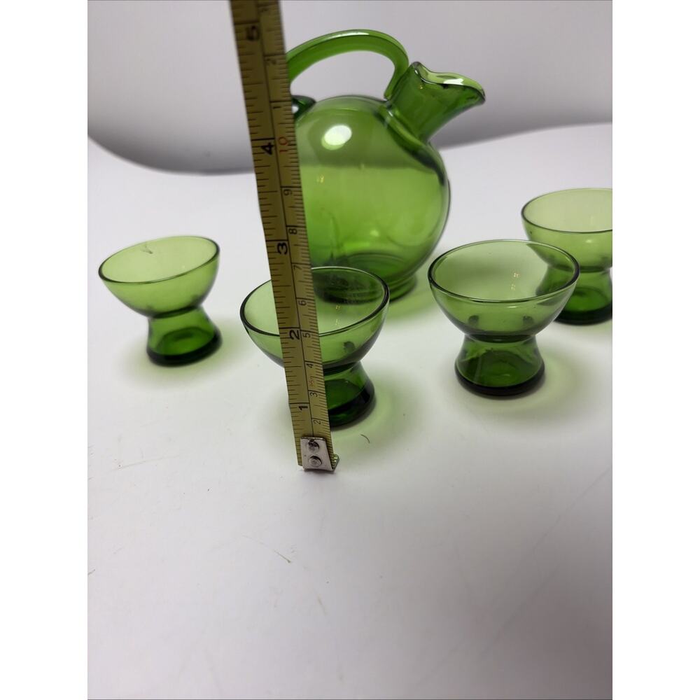 RARE Cambridge Green Small 5”Decanter & 4 Flat 1 OZ Cordials SUPERB! - Picture 10 of 10